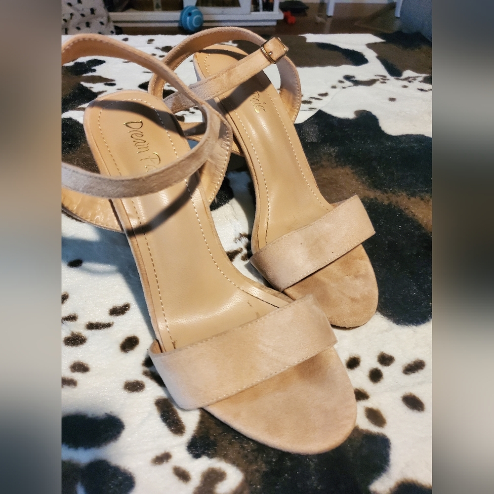 Elegant Suede Strappy Beige Heels